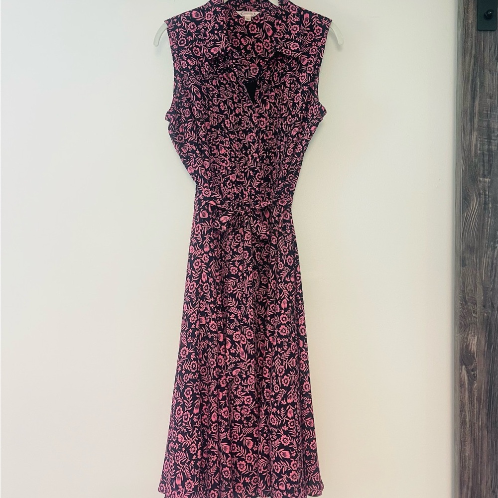 Nanette Lepore Navy and Pink Pleated Top Midi Dress